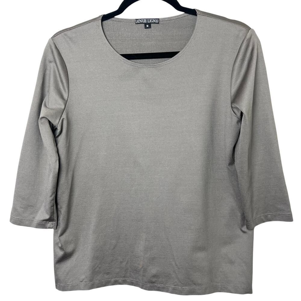 A’nue Ligne Women’s 3/4 Sleeve Basic Crew Neck Shirt Stretchy Sz M
